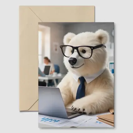 Polar Bear Office Worker Wearing Glasses Tie