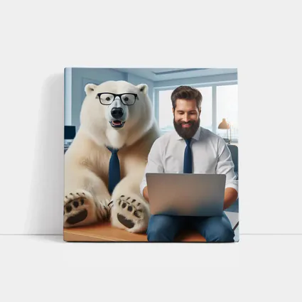 Polar Bear In Glasses Office Coworker Scene