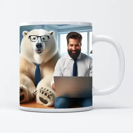 Polar Bear In Glasses Office Coworker Scene