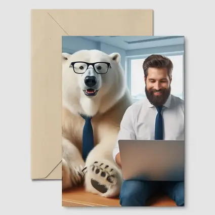 Polar Bear In Glasses Office Coworker Scene