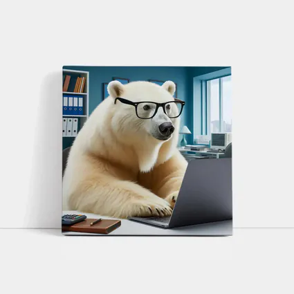 Polar Bear With Glasses Working Office Laptop