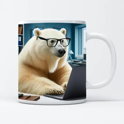 Polar Bear With Glasses Working Office Laptop