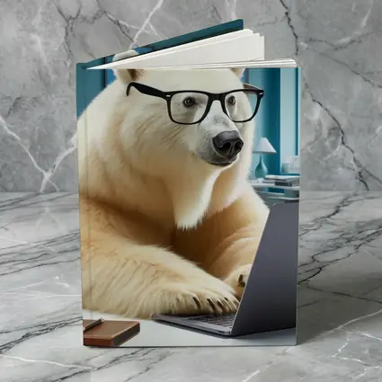 Polar Bear With Glasses Working Office Laptop
