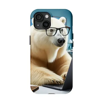 Polar Bear With Glasses Working Office Laptop