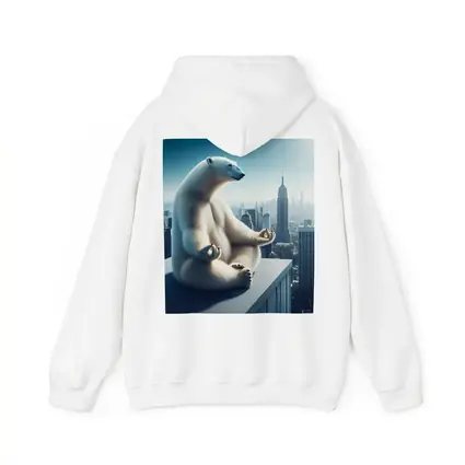 Polar Bear Meditating Over City Skyline