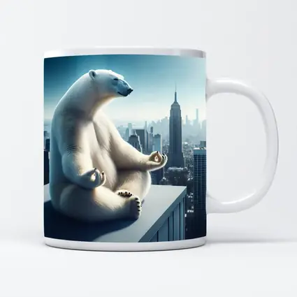 Polar Bear Meditating Over City Skyline