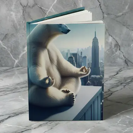 Polar Bear Meditating Over City Skyline