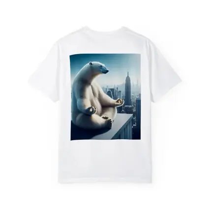 Polar Bear Meditating Over City Skyline