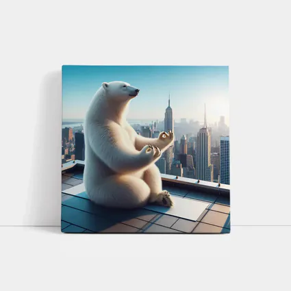 Polar Bear Meditating On City Rooftop