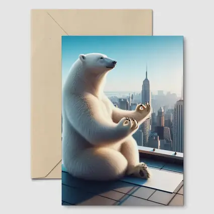 Polar Bear Meditating On City Rooftop