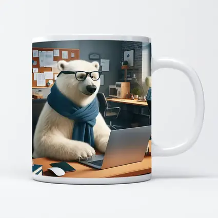 Polar Bear With Glasses Working Office