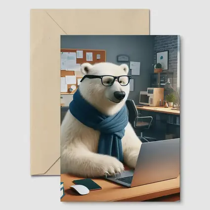 Polar Bear With Glasses Working Office