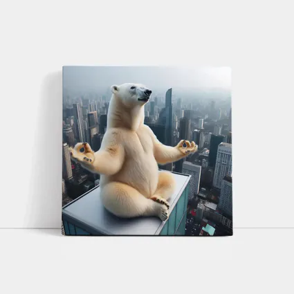 Polar Bear Meditating Yoga City Skyline