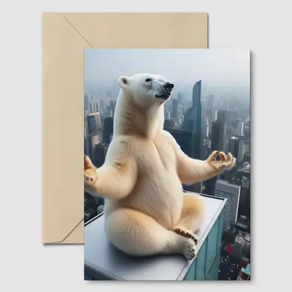 Polar Bear Meditating Yoga City Skyline