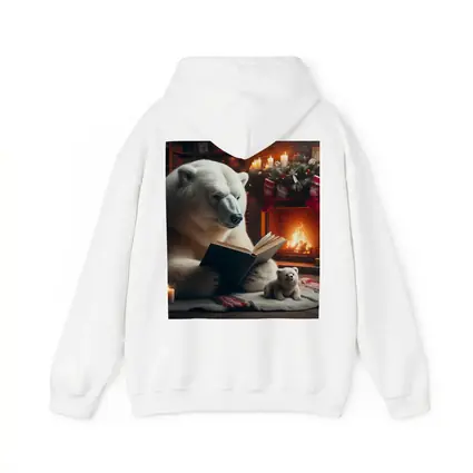 Polar Bear Reading Book Christmas Fireplace