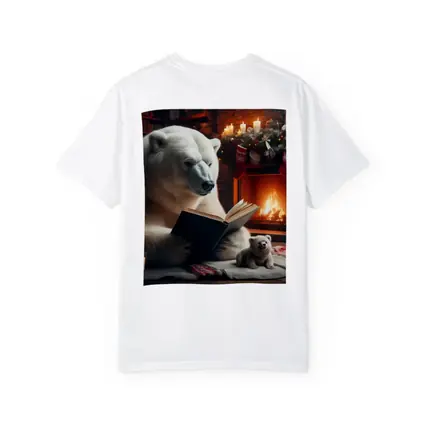 Polar Bear Reading Book Christmas Fireplace