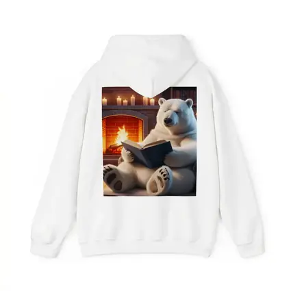 Polar Bear Reading Book By Fireplace
