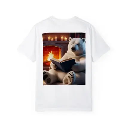 Polar Bear Reading Book By Fireplace