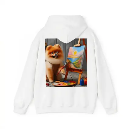 Pomeranian Dog Artist Painting on Easel