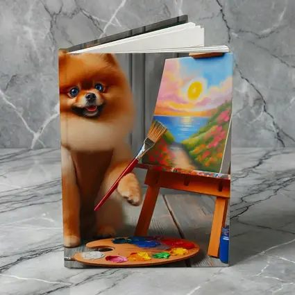 Pomeranian Dog Artist Painting on Easel