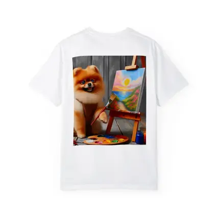 Pomeranian Dog Artist Painting on Easel