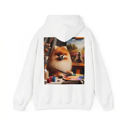 Pomeranian Artist Painting On Studio Easel