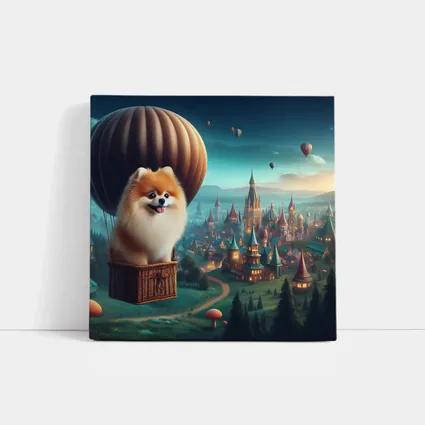 Pomeranian Dog Hot Air Balloon Fantasy City