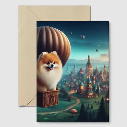 Pomeranian Dog Hot Air Balloon Fantasy City