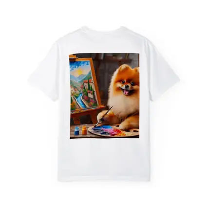 Pomeranian Artist Painting on Wooden Easel