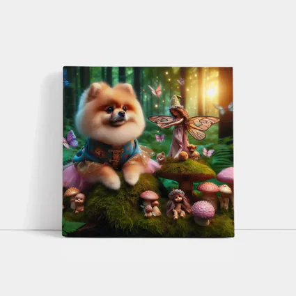 Pomeranian Dog Fairy Forest Fantasy Scene