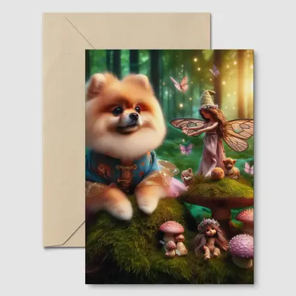 Pomeranian Dog Fairy Forest Fantasy Scene