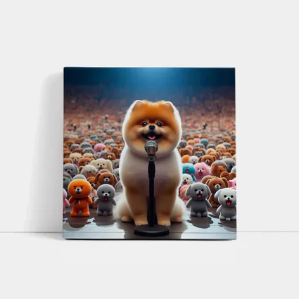 Pomeranian Dog Singing On Stage Concert