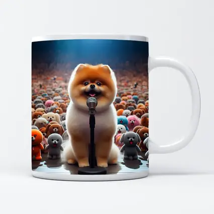 Pomeranian Dog Singing On Stage Concert