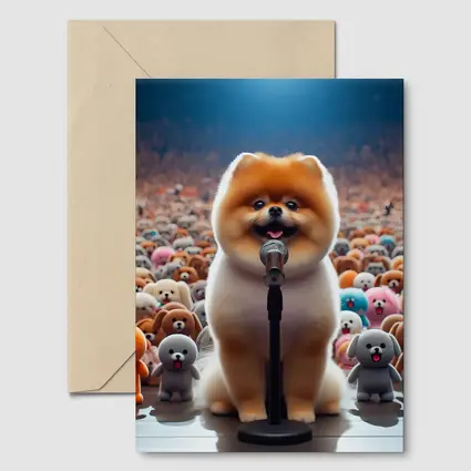 Pomeranian Dog Singing On Stage Concert