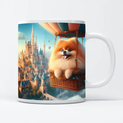 Pomeranian Dog Flying Hot Air Balloon Castle