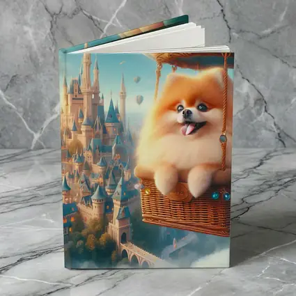Pomeranian Dog Flying Hot Air Balloon Castle