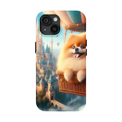 Pomeranian Dog Flying Hot Air Balloon Castle