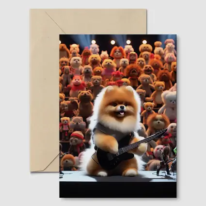 Pomeranian Dog Rocking Guitar On Stage