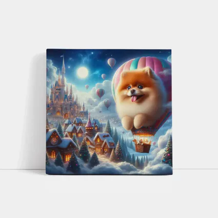 Pomeranian Hot Air Balloon Winter Fantasy Castle