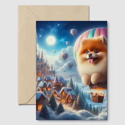 Pomeranian Hot Air Balloon Winter Fantasy Castle