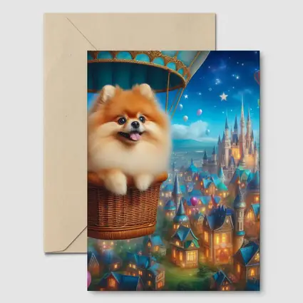 Pomeranian Dog Hot Air Balloon Fantasy City