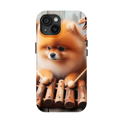 Pomeranian Dog Playing Xylophone With Dinosaur Skeletons