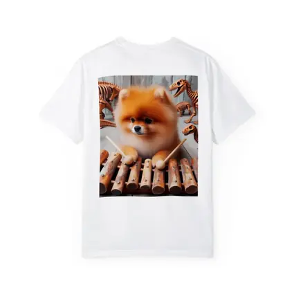 Pomeranian Dog Playing Xylophone With Dinosaur Skeletons