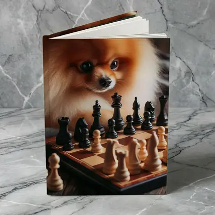 Pomeranian Dog Playing Chess on Wood