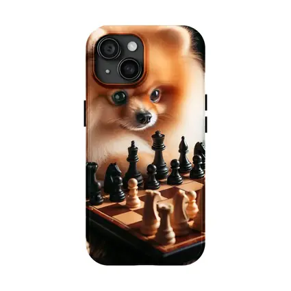 Pomeranian Dog Playing Chess on Wood
