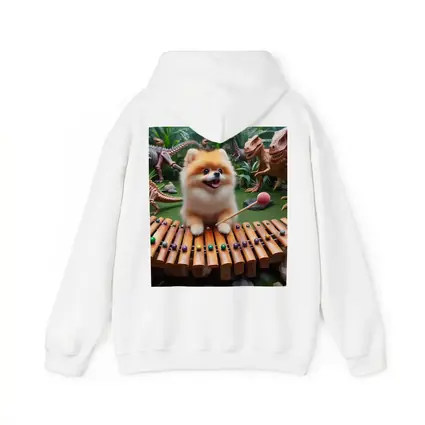 Pomeranian Playing Xylophone With Dinosaurs