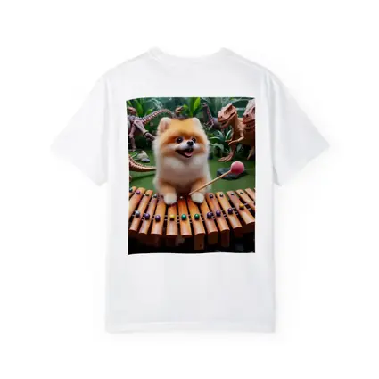 Pomeranian Playing Xylophone With Dinosaurs