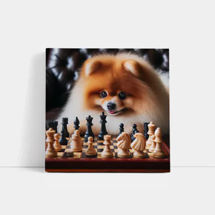 Pomeranian Dog Playing Chess Board Game