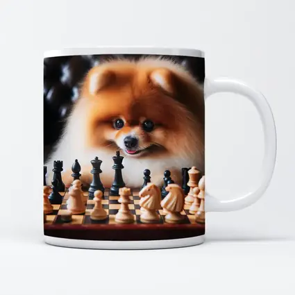 Pomeranian Dog Playing Chess Board Game