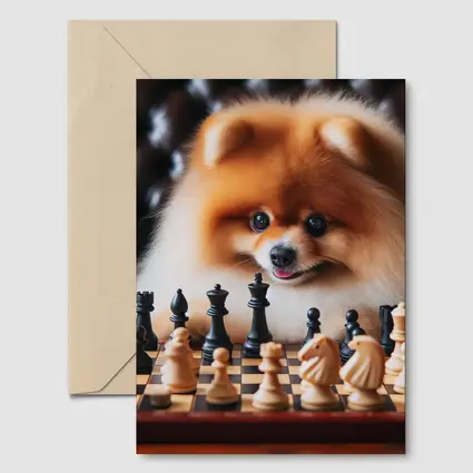 Pomeranian Dog Playing Chess Board Game